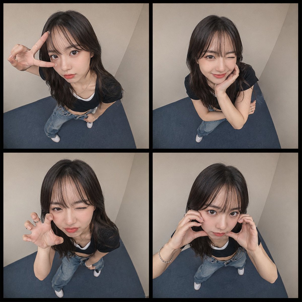 超写实女性四格大头贴拼贴写真 / Ultra Realistic Photo Booth Collage Woman Streetwear,人像与摄影,人像、电影感、极简,案例输出图 1