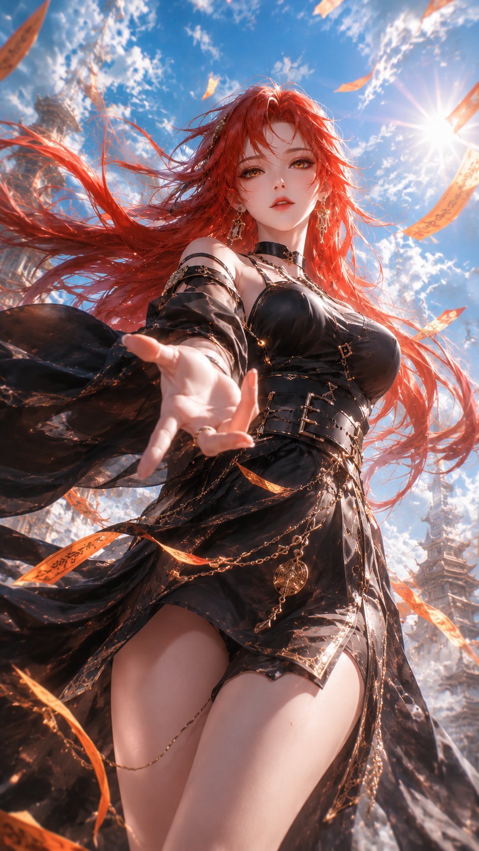 东方幻想冷艳红发女性3D角色海报 / Oriental Fantasy Red Haired Female 3d Cg Character Portrait,角色设计,人像、电影感、海报,案例输出图 1
