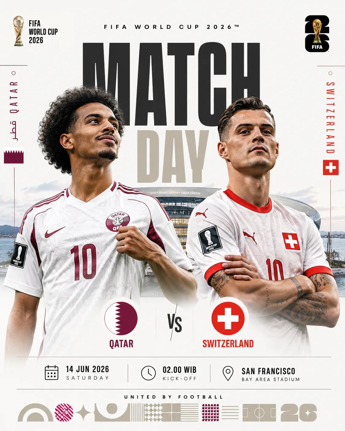 2026世界杯卡塔尔对阵瑞士宣传海报 / Fifa World Cup 2026 Qatar Vs Switzerland Promotional Poster，模型对比与社区，人像、电影感、时尚，案例输出图 2