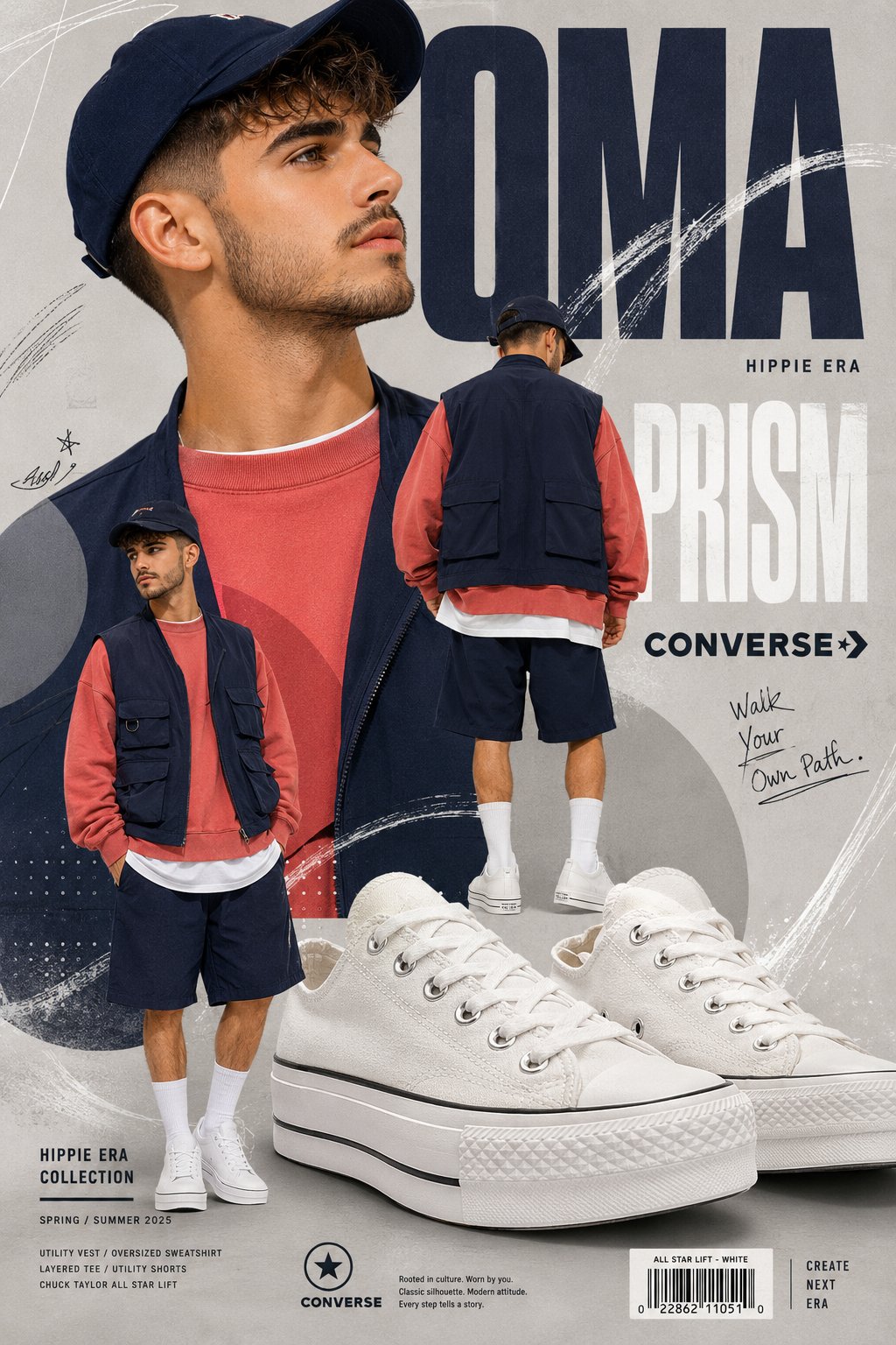 现代街头潮流时尚社论广告海报 / Modern Streetwear Fashion Editorial Poster，人像与摄影，人像、时尚、海报，案例输出图 1
