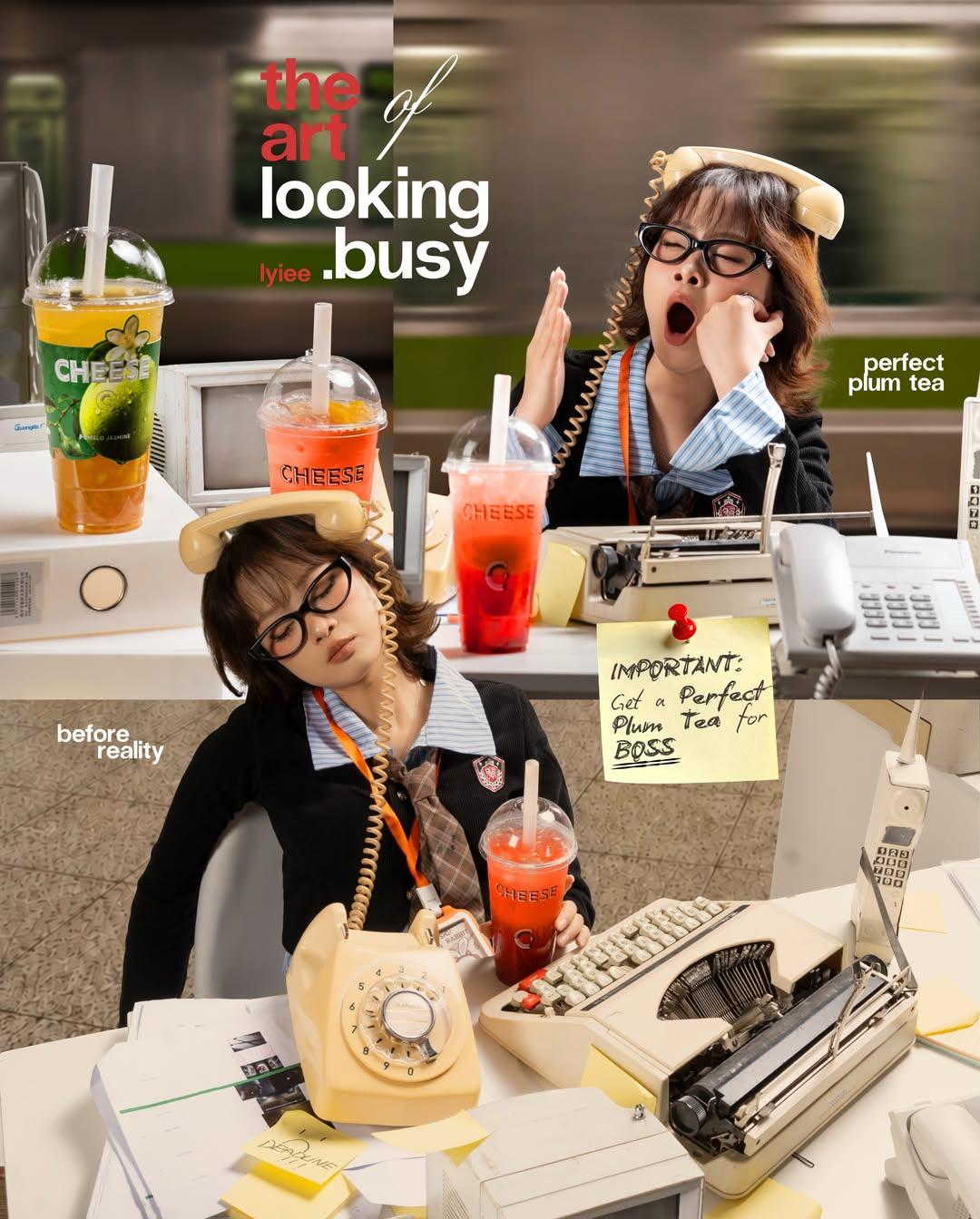 复古办公室忙碌与现实对比摄影 / Retro Office Busy Vs Reality Commercial Photography,模型对比与社区,电影感、时尚、排版,案例输出图 1
