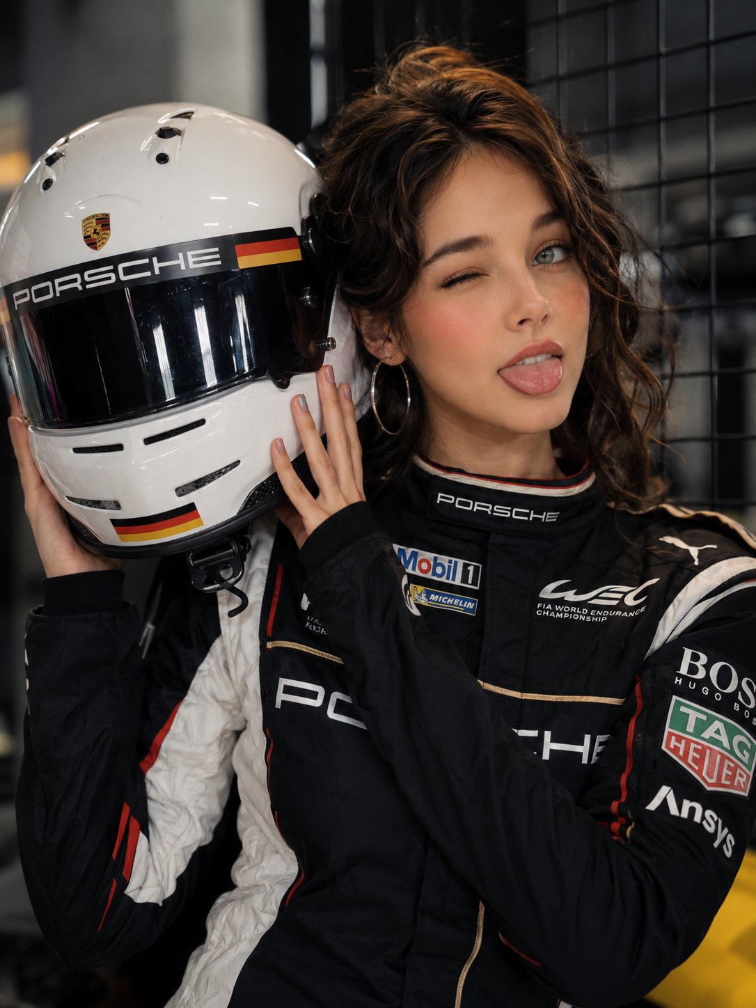 保时捷风格赛车服美女写真 / Porsche Style Female Racer Portrait，角色设计，人像、电影感、时尚，案例输出图 1