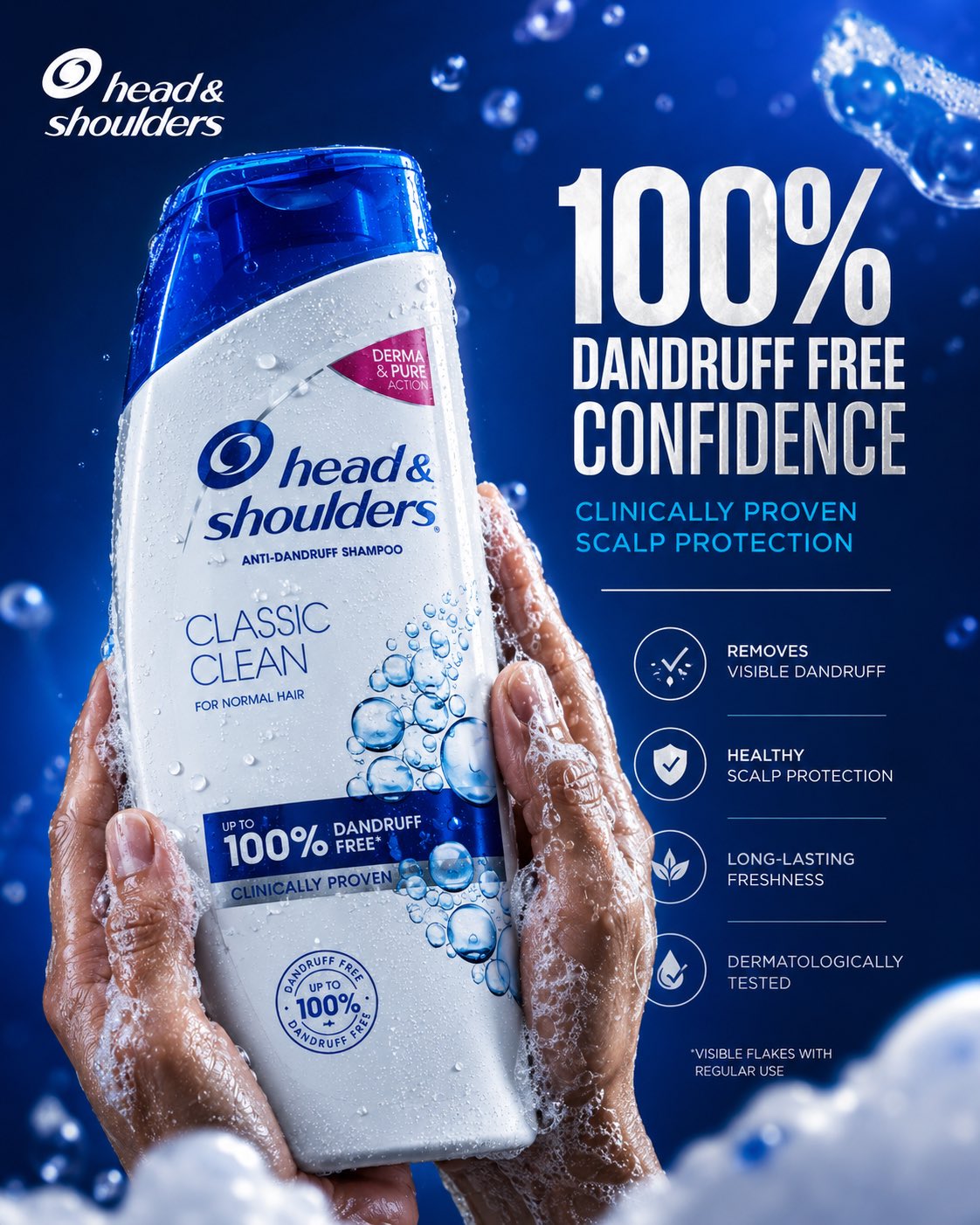 海飞丝超高端快消品社交媒体广告设计 / Head Shoulders Ultra Premium Fmcg Social Media Ad Prompt,模型对比与社区,海报、UI、极简,案例输出图 1