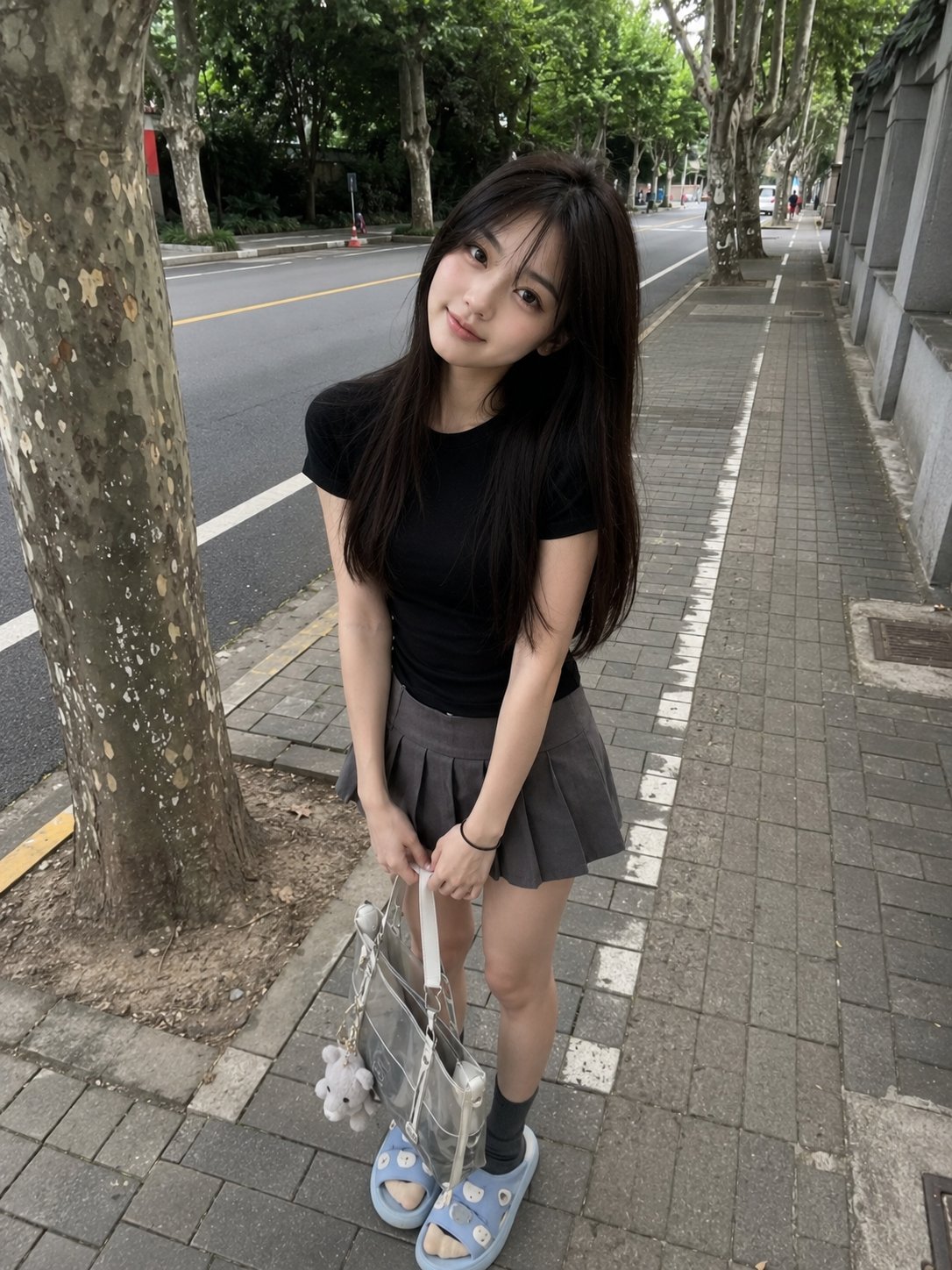 街道旁穿黑色T恤的日本少女生活快照 / Young Japanese Girl Casual Street Snapshot Iphone Photo，人像与摄影，人像、电影感、人像与摄影，案例输出图 2