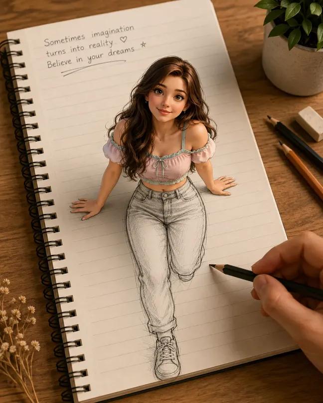 少女走出螺旋笔记本的3D创意插画 / Creative 3d Illusion Girl Notebook Artwork，海报与插画，海报、插画、海报与插画，案例输出图 2