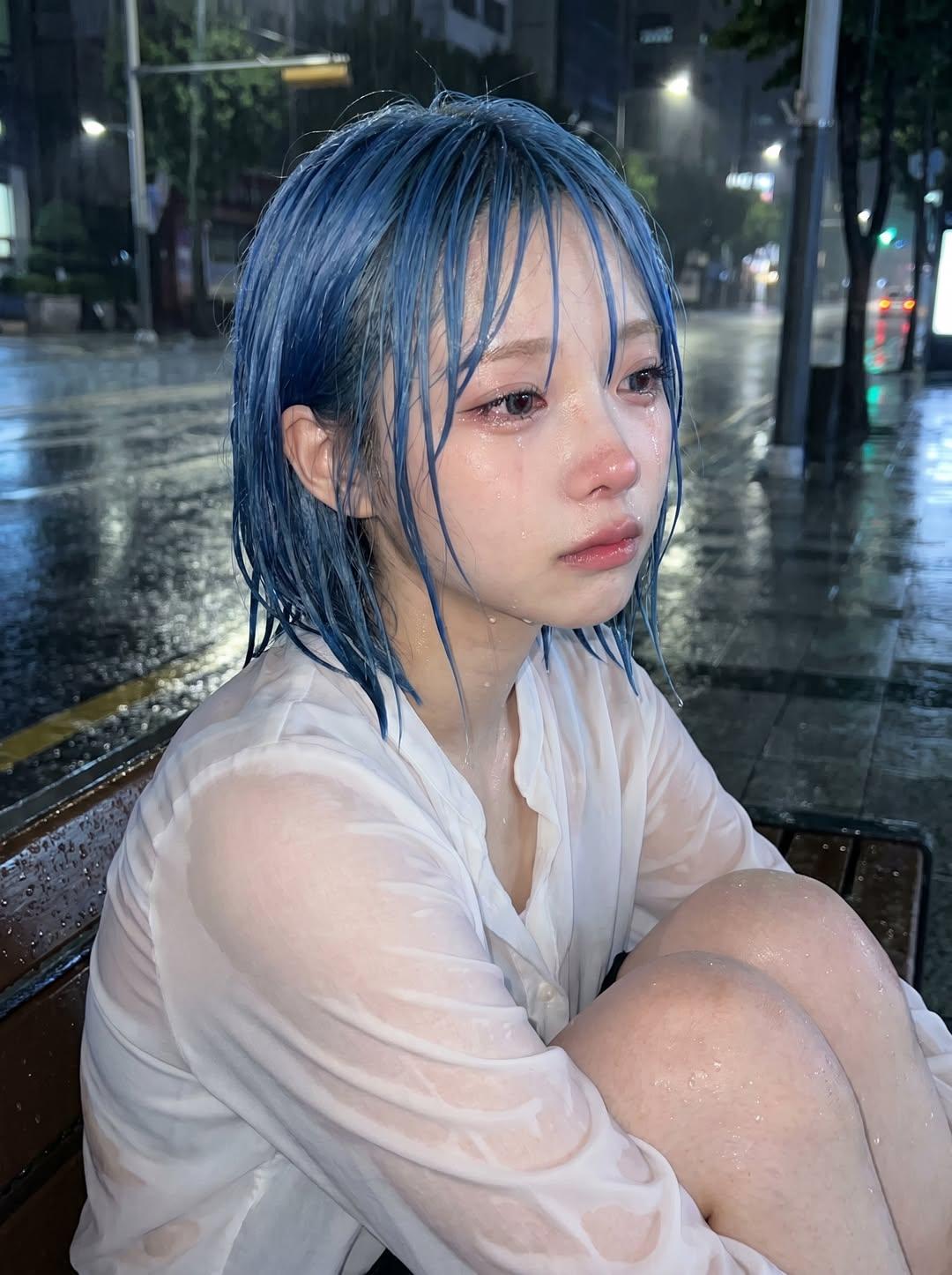 韩剧雨夜街头破碎感少女写实人像 / K Drama Rainy Night Sad Portrait,人像与摄影,人像、电影感、时尚,案例输出图 1