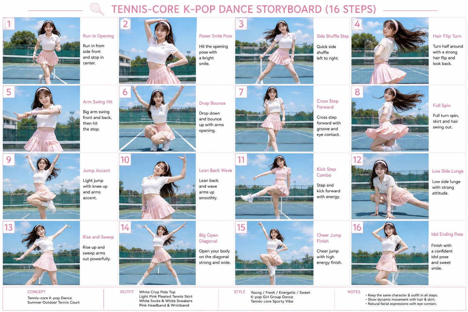 网球风韩流偶像编舞分镜脚本 / Kpop Tennis Core Choreography Storyboard,角色设计,插画、角色、角色设计,案例输出图 1