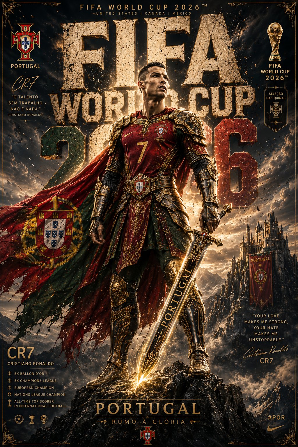 2026世界杯球员中世纪传奇骑士海报 / 2026 Fifa World Cup Player Medieval Knight Poster,人像与摄影,人像、电影感、海报,案例输出图 1