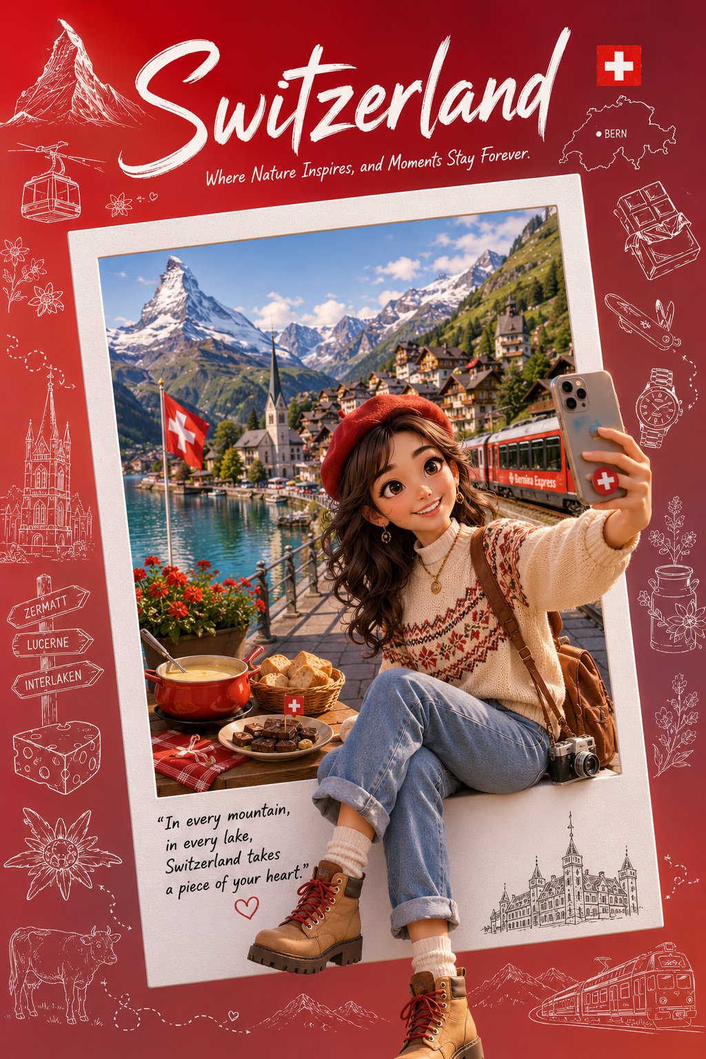 高级收藏级旅游海报3D卡通风格提示词模版 / Premium Collectible Travel Poster 3d Cartoon Prompt Template,角色设计,人像、电影感、时尚,案例输出图 1