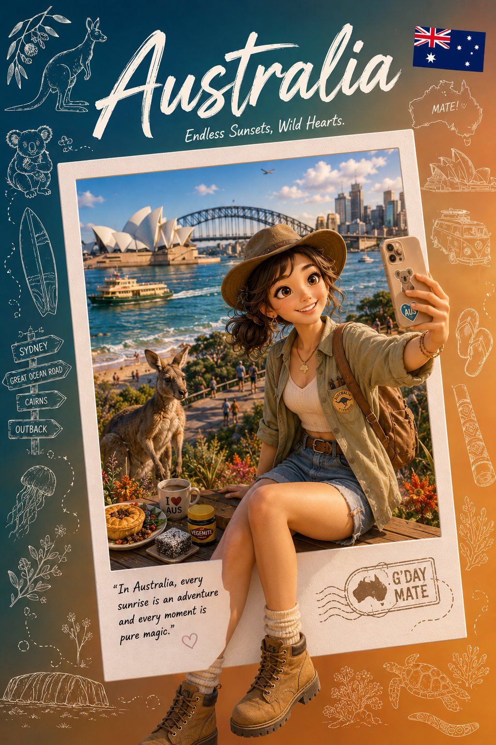 高级收藏级旅游海报3D卡通风格提示词模版 / Premium Collectible Travel Poster 3d Cartoon Prompt Template，角色设计，人像、电影感、时尚，案例输出图 2