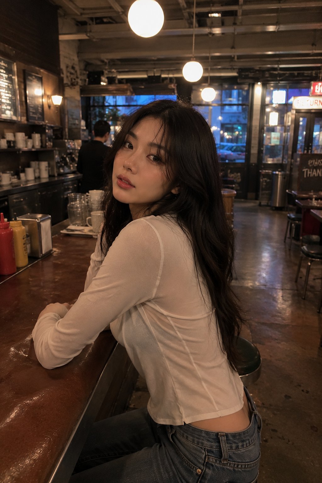 书店回眸时尚女性超写实生活照 / Lifestyle Photograph Woman Bookstore Iphone 16 Pro,人像与摄影,35mm、人像、电影感,案例输出图 1