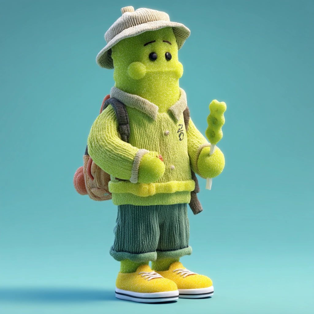 柔软毛毡针织风格可爱3D卡通角色设计 / Cute 3d Felt Knitted Character Design，角色设计，电影感、角色、极简，案例输出图 1