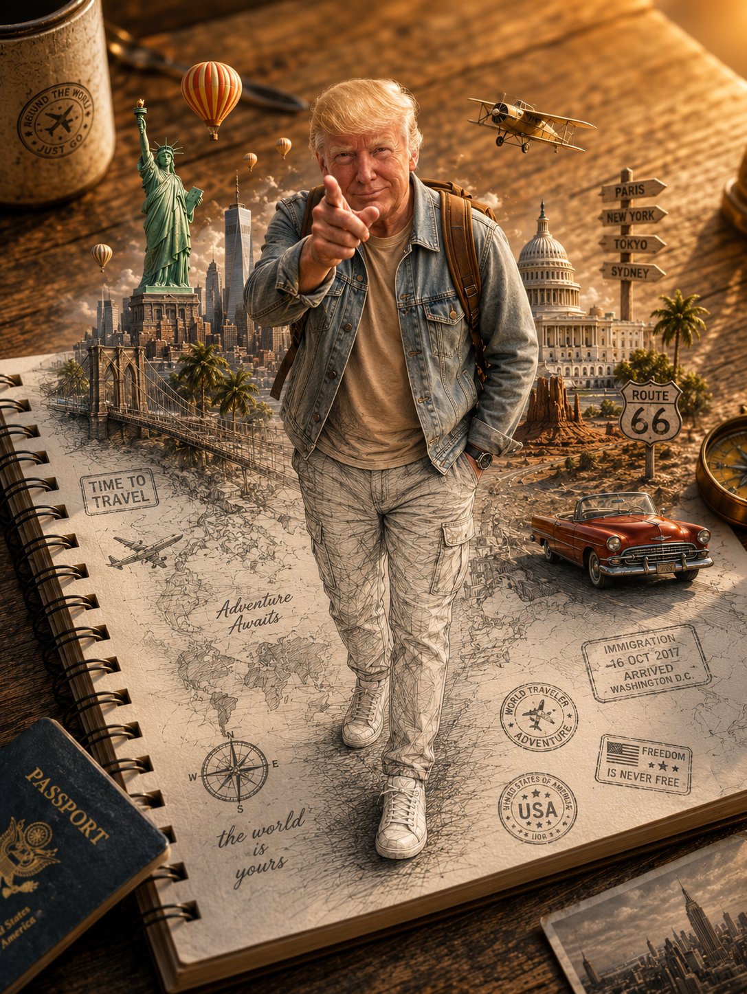 超写实旅行者笔记本3D幻觉艺术 / Ultra Realistic 3d Traveler Notebook Illusion，角色设计，电影感、角色、城市视觉，案例输出图 1