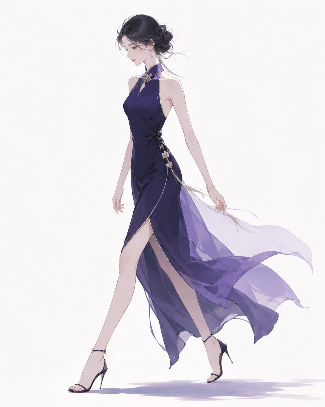 东方优雅女性极简行走插画 / Eastern Elegant Woman Minimalist Walking Illustration，角色设计，插画、角色、极简，案例输出图 2