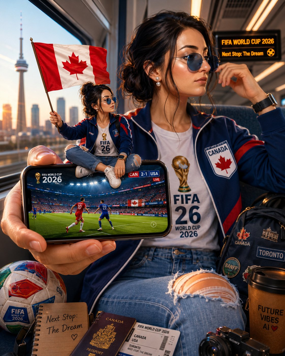 2026世界杯女性创作者电影感旅行海报 / Female Creator Fifa World Cup 2026 Travel Poster,人像与摄影,人像、电影感、时尚,案例输出图 1
