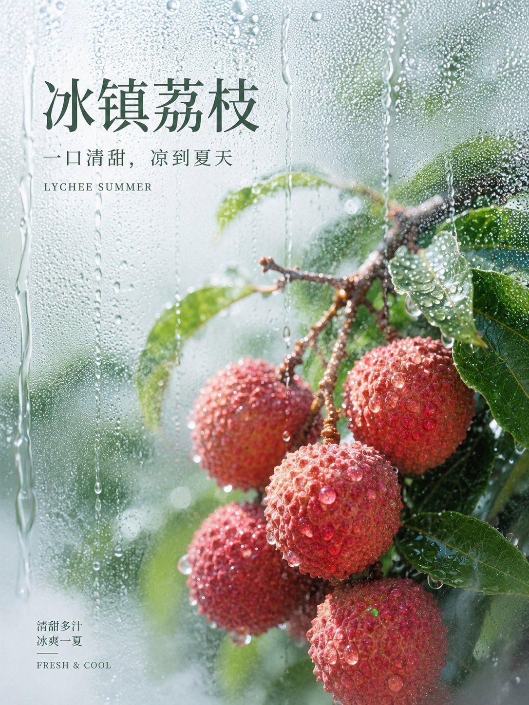 冰镇水雾水果广告海报 / Ice Chilled Water Mist Fruit Advertising Poster,角色设计,海报、角色、排版,案例输出图 1