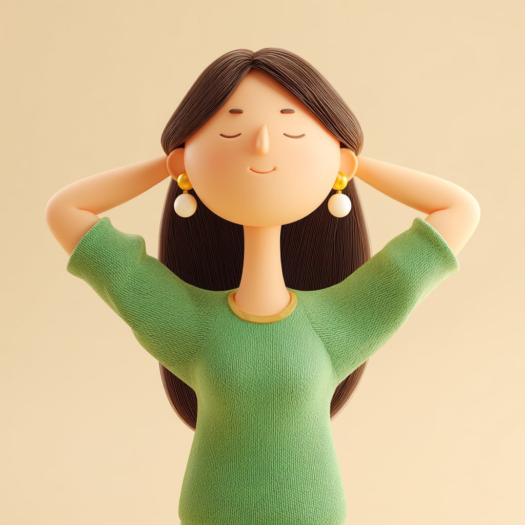 简约3D可爱女性欣赏耳环插画 / Minimalistic 3d Character Happy Woman Earrings，角色设计，插画、角色、极简，案例输出图 2