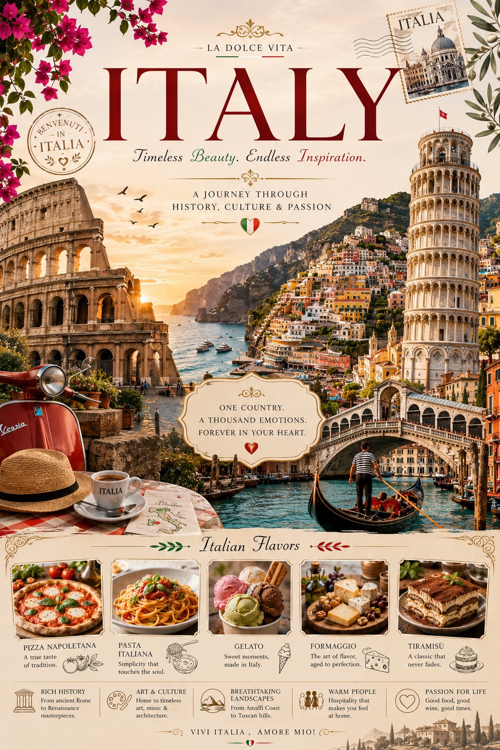 高端国家地标与传统美食海报 / Premium Country Landmarks Traditional Dishes Poster，海报与插画，海报、插画、海报与插画，案例输出图 1
