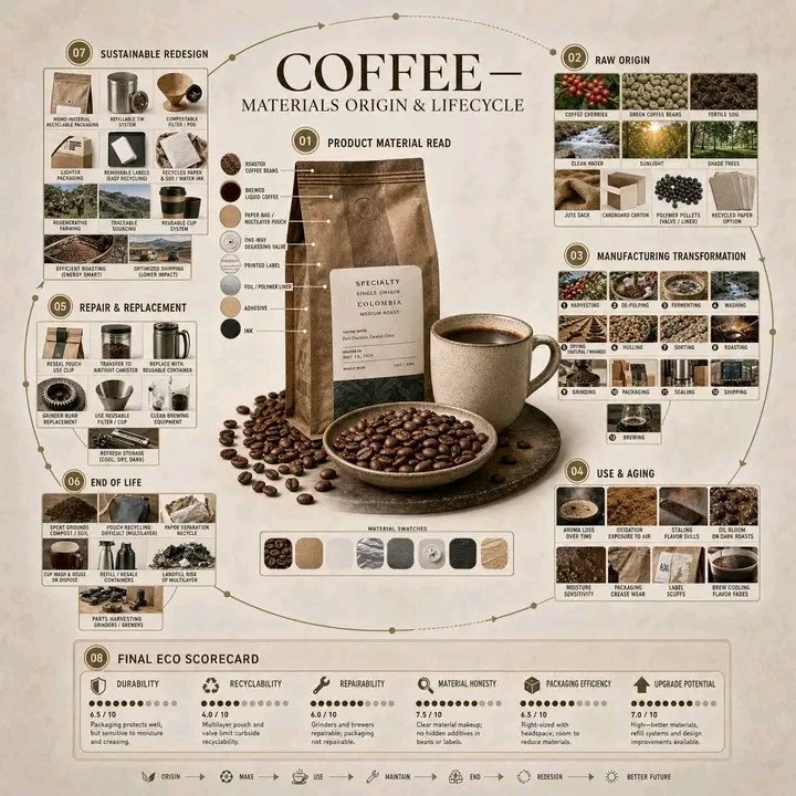 咖啡材料来源与生命周期信息图 / Coffee Materials Origin Lifecycle Infographic，人像与摄影，人像、时尚、海报，案例输出图 1