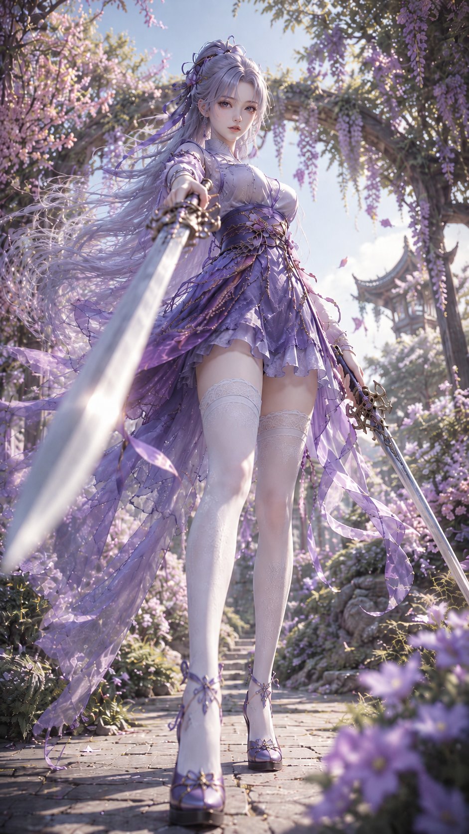 东方幻想女性剑客3D高精度角色海报 / 3d Cg Oriental Fantasy Female Swordswoman Portrait,角色设计,人像、电影感、海报,案例输出图 1