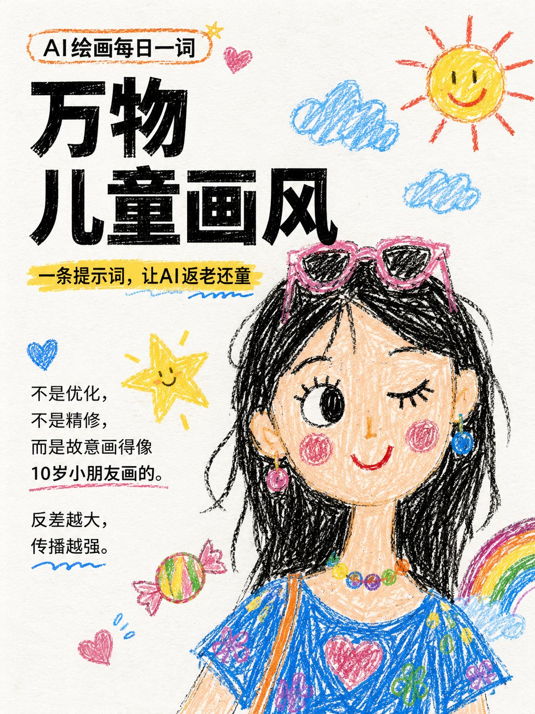 真实儿童蜡笔画插画风格 / Children Crayon Illustration Style,人像与摄影,人像、插画、水彩,案例输出图 1