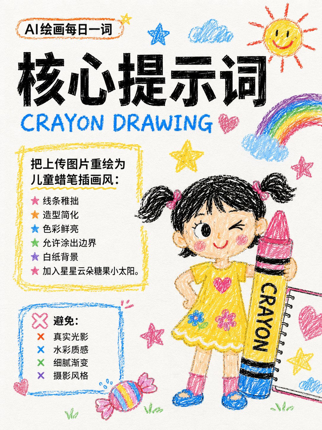 真实儿童蜡笔画插画风格 / Children Crayon Illustration Style，人像与摄影，人像、插画、水彩，案例输出图 2