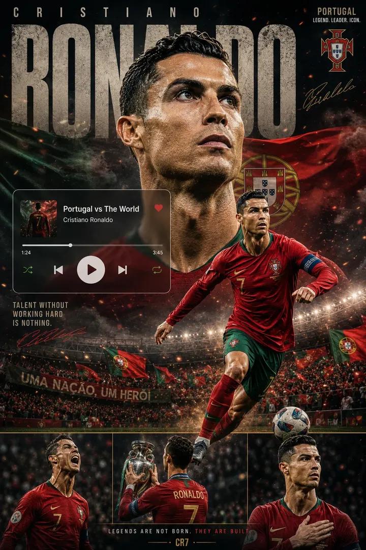 高级足球传奇海报壁纸现代运动设计风格 / Premium Football Legend Poster Wallpaper Sports Editorial,UI 与社交媒体截图,电影感、时尚、海报,案例输出图 1