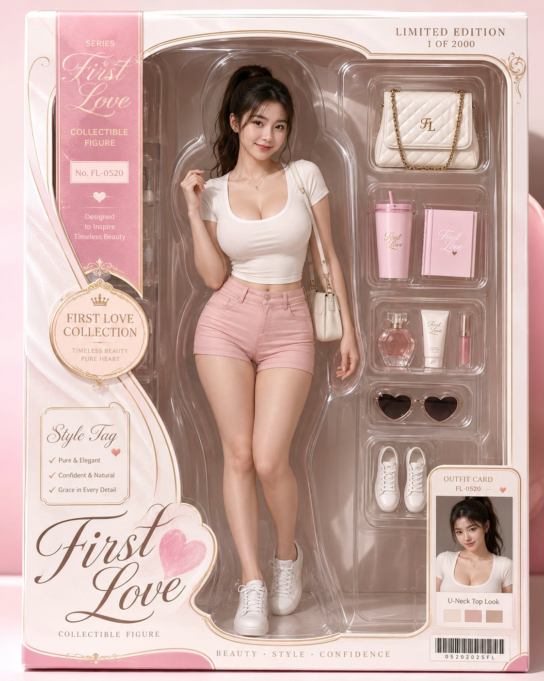 初恋感东方女性收藏公仔包装盒海报 / First Love Oriental Female Collectible Figure Packaging Poster,角色设计,时尚、海报、角色,案例输出图 1