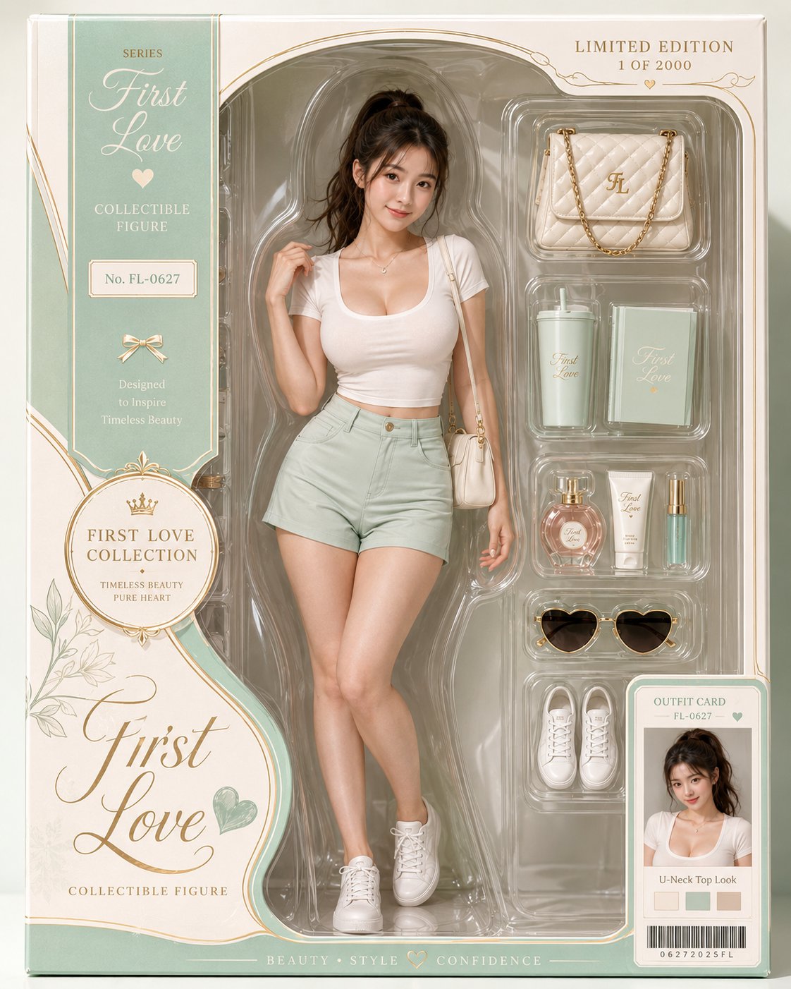 初恋感东方女性收藏公仔包装盒海报 / First Love Oriental Female Collectible Figure Packaging Poster，角色设计，时尚、海报、角色，案例输出图 2