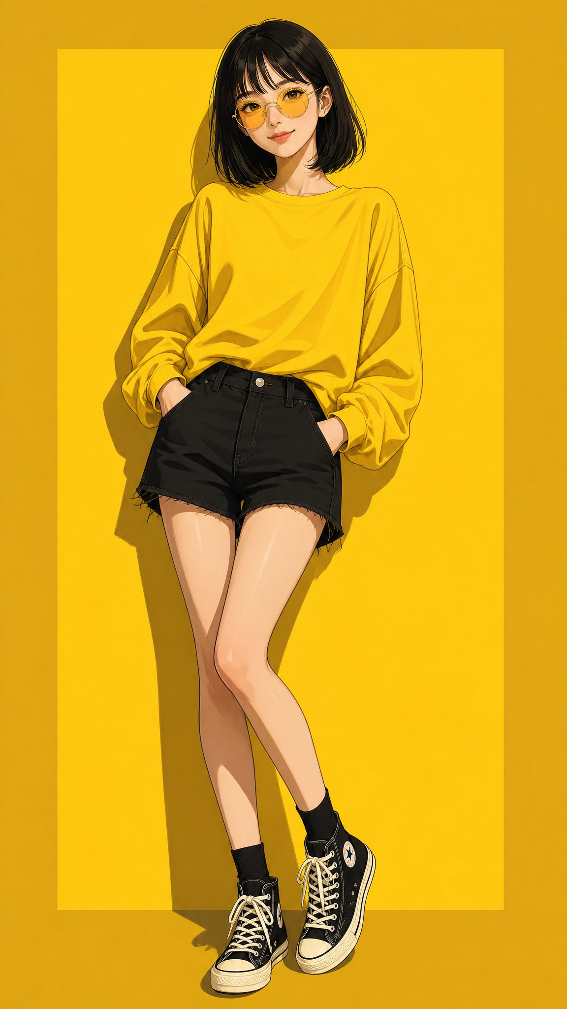 动漫风时尚黄色调插画 / Anime Style Fashion Yellow Illustration,角色设计,时尚、插画、角色,案例输出图 1