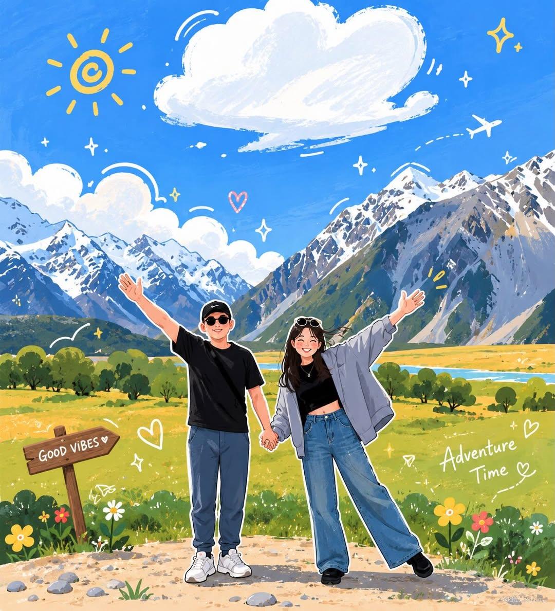 吉卜力风手绘旅游照片转动漫 / Travel Photo To Ghibli Anime Illustration,角色设计,海报、插画、角色,案例输出图 1
