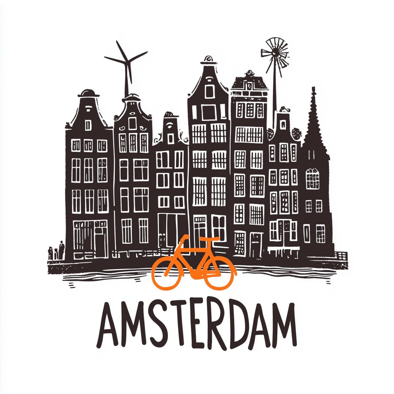 极简麻胶版画风阿姆斯特丹建筑海报 / Minimalist Linocut Amsterdam Illustration,海报与插画,海报、插画、极简,案例输出图 1