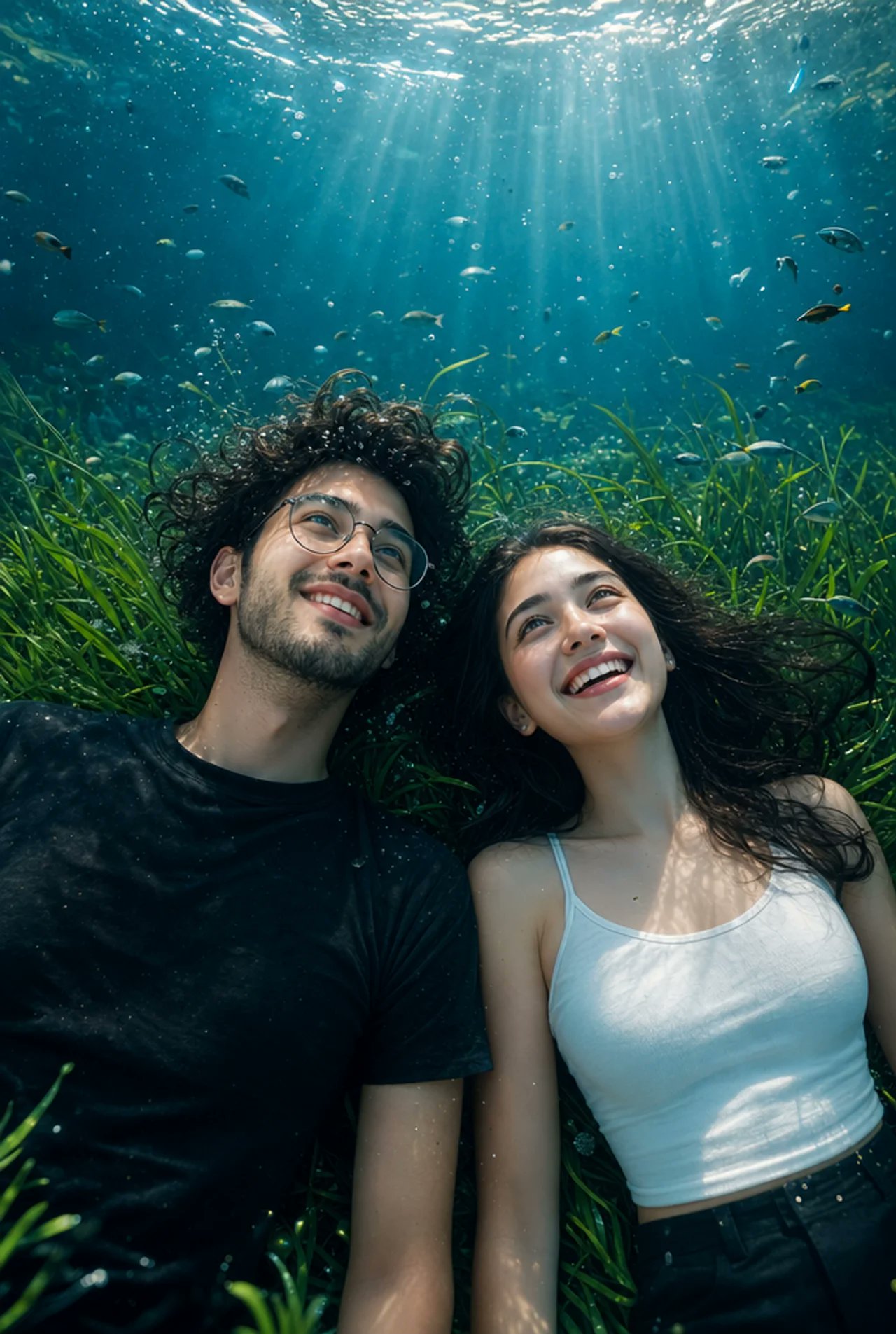 超写实IMAX风格水下奇幻浪漫人像 / Ultra Realistic Underwater Fantasy Romance Portrait,角色设计,35mm、人像、电影感,案例输出图 1