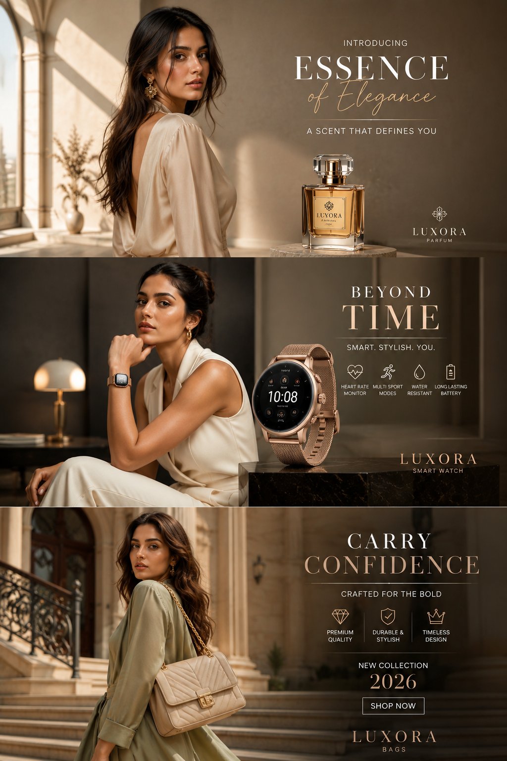 超写实奢华时尚杂志广告三联屏 / Ultra Realistic Luxury Fashion Editorial Ad，人像与摄影，人像、电影感、时尚，案例输出图 1