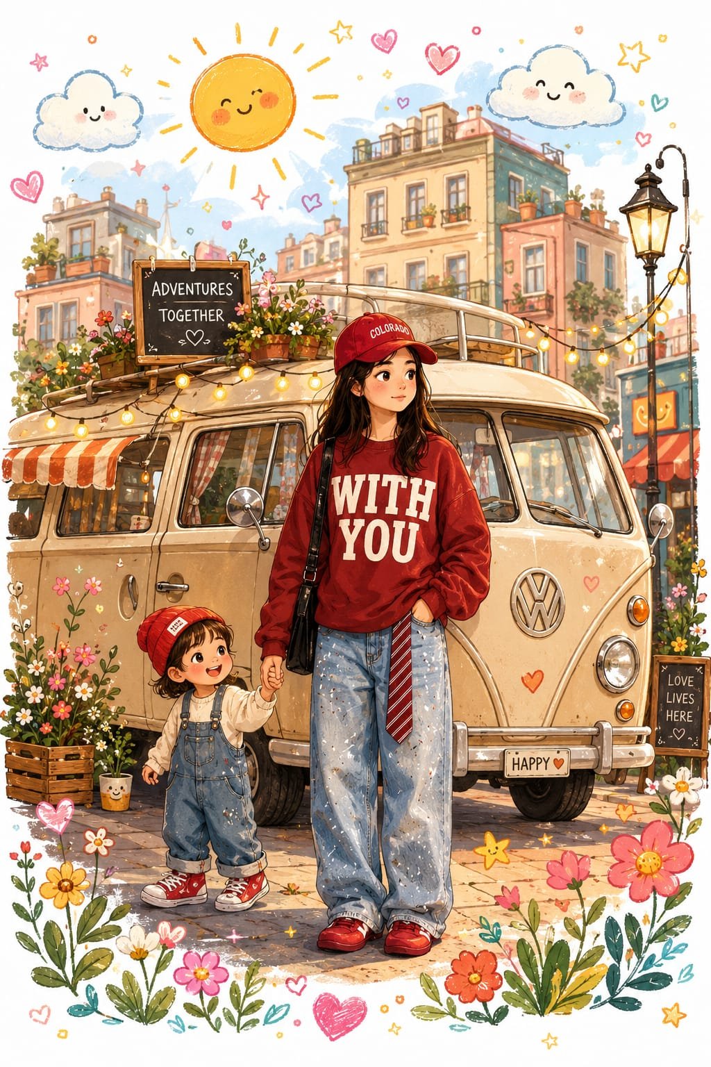 温馨奇幻儿童绘本风母子露营插画 / Heartwarming Whimsical Childrens Storybook Illustration，角色设计，插画、角色、排版，案例输出图 1