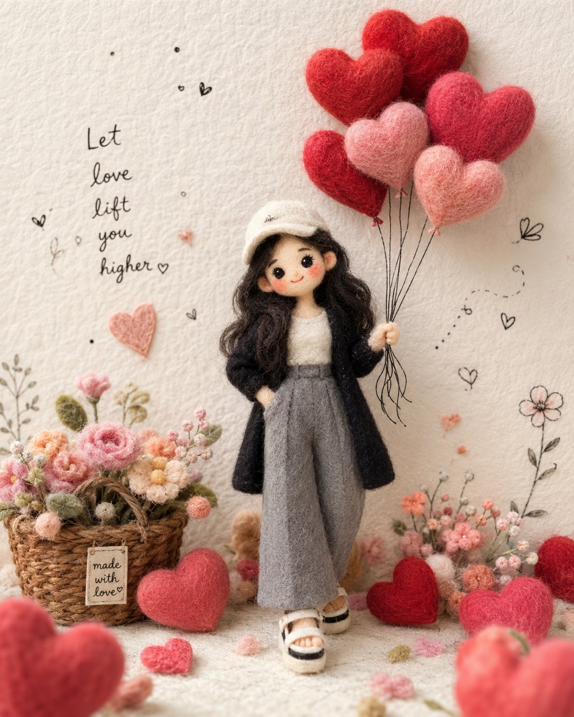 治愈系手工羊毛毡人偶插画 / Whimsical Handmade Needle Felt Doll Illustration,人像与摄影,人像、插画、水彩,案例输出图 1