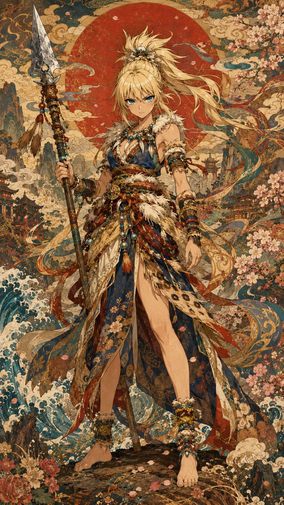 石纪元琥珀江户版画风工笔极繁插画 / Kohaku Dr Stone Edo Style Japanese Woodblock Art,角色设计,插画、角色、二次元,案例输出图 1