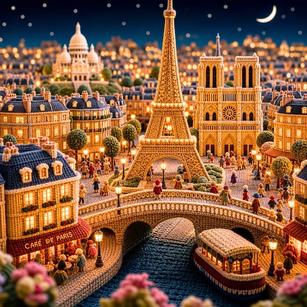 编织毛线艺术风格微缩城市 / Knitted Yarn Art Miniature City，海报与插画，海报、插画、城市视觉，案例输出图 1