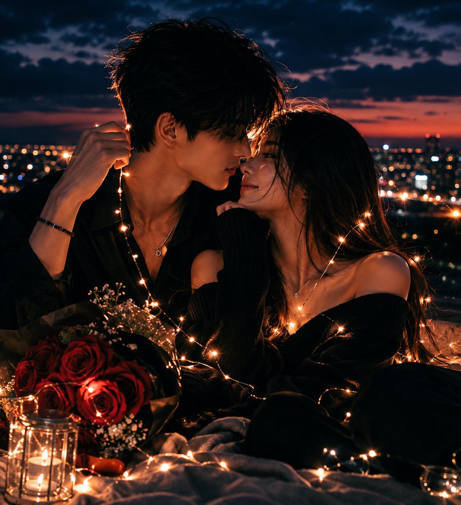 月光雨中撑伞的浪漫年轻情侣 / Stunning Young Couple Moonlit Rain,人像与摄影,人像、电影感、时尚,案例输出图 1
