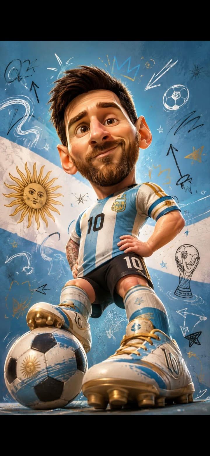 阿根廷十号球星皮克斯风全身漫画 / Argentina Caricature Footballer Pixar Style,海报与插画,海报、插画、竖版,案例输出图 1