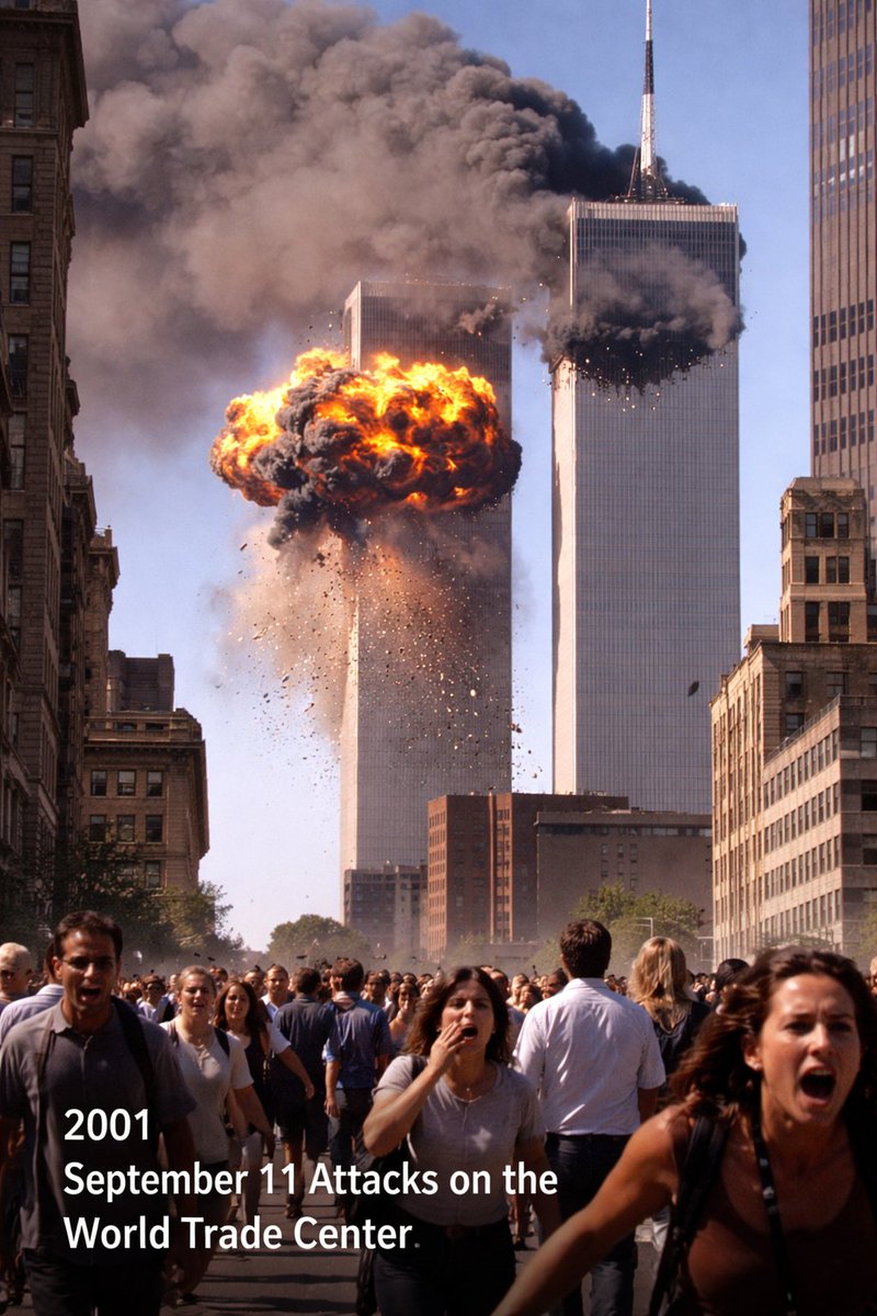 生成 2001 年最重要事件画面 / Generate an image of the most significant event of 2001，模型对比与社区，对比实验、模型对比与社区，案例输出图 1