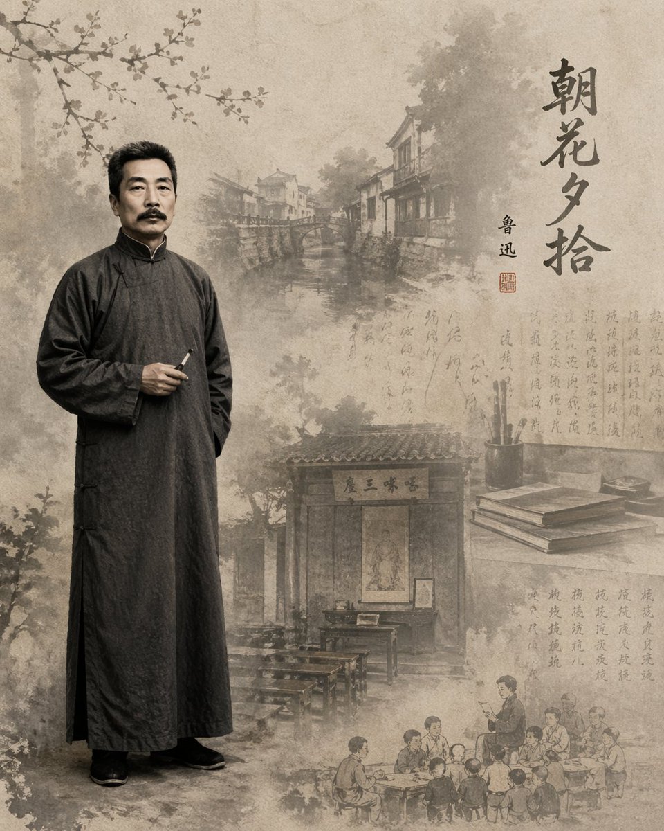 鲁迅《朝花夕拾》插画 / Lu Xun Morning Flowers Illustration，模型对比与社区，插画、对比实验、模型对比与社区，案例输出图 1