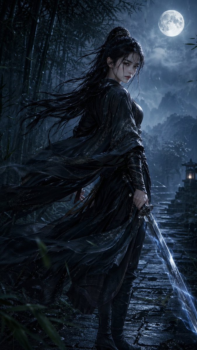 武侠女主竖版人像 / Vertical Wuxia Heroine Portrait，模型对比与社区，人像、电影感、角色，案例输出图 1