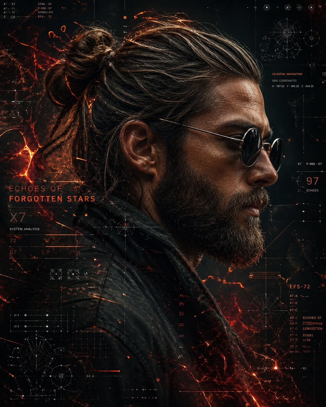 Cyberpunk Sci-Fi Side Profile Portrait，UI 与社交媒体截图，人像、电影感、UI，案例输出图 1