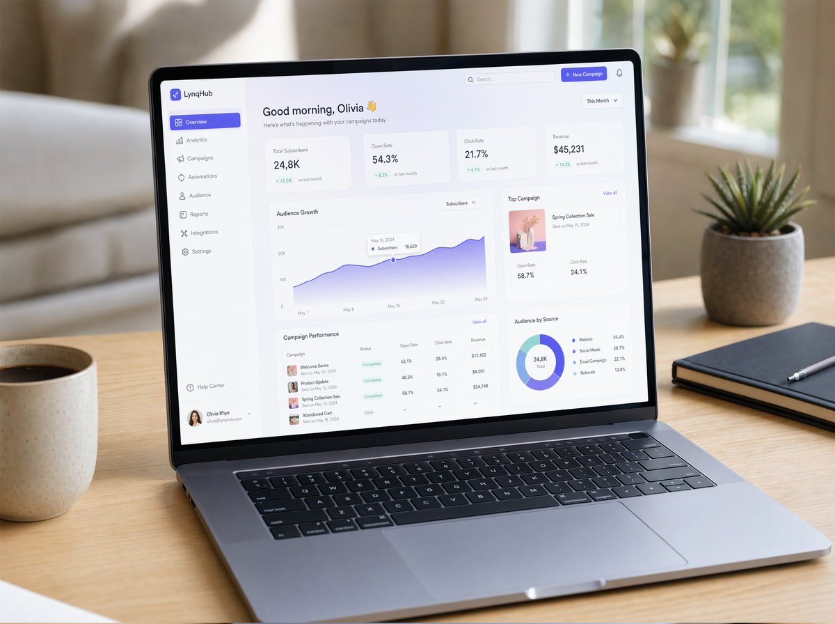现代笔记本上的超写实 UI/UX 模型图 / A hyper-realistic UI/UX mockup displayed on a slim modern laptop placed on a ...，UI 与社交媒体截图，UI、截图、角色，案例输出图 1