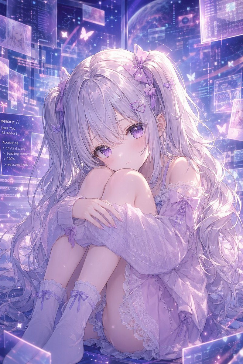 Lavender AI Girl in Memory Space，UI 与社交媒体截图，人像、海报、插画，案例输出图 1
