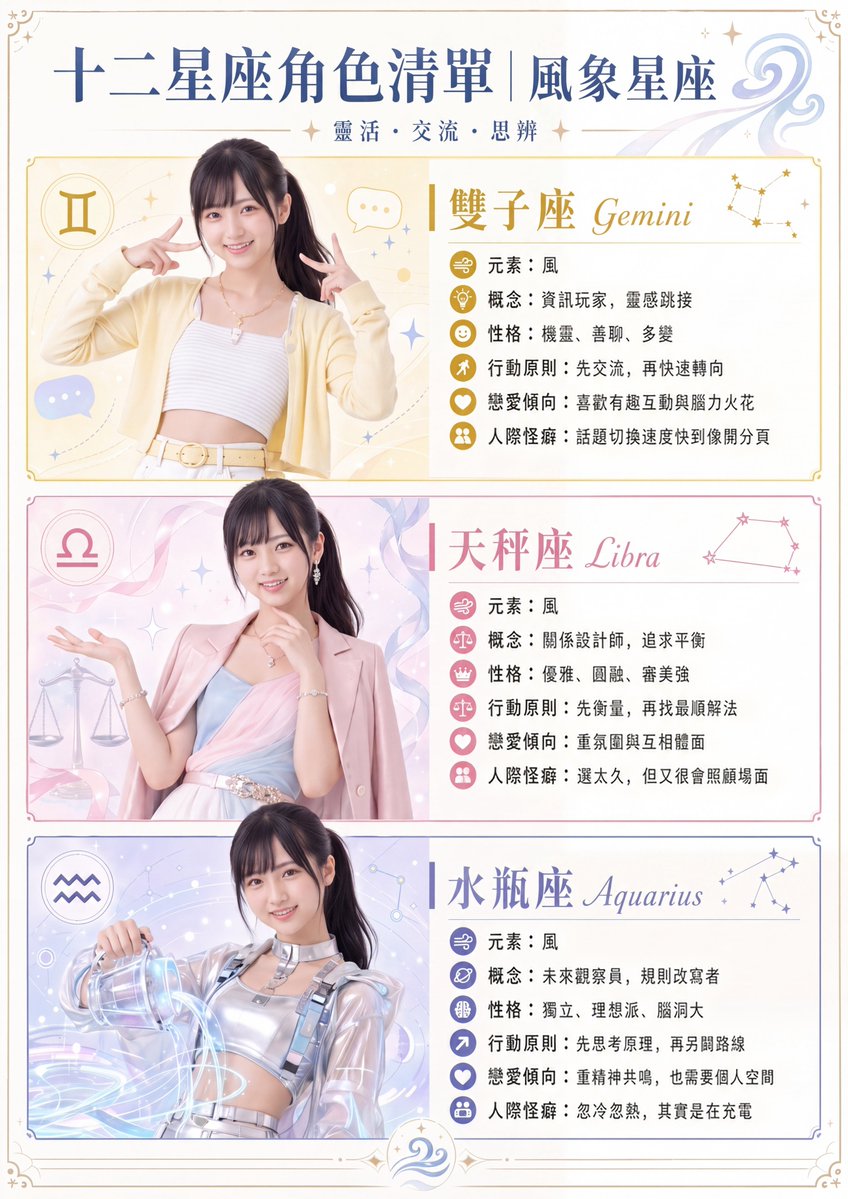 Air Sign Zodiac Character Poster，角色设计，时尚、海报、插画，案例输出图 1