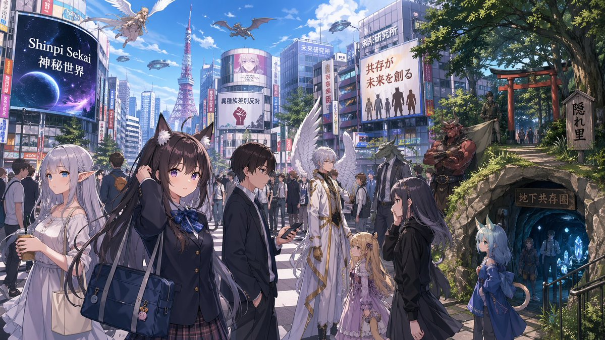 Urban Fantasy Coexistence Crossing，角色设计，电影感、海报、插画，案例输出图 1