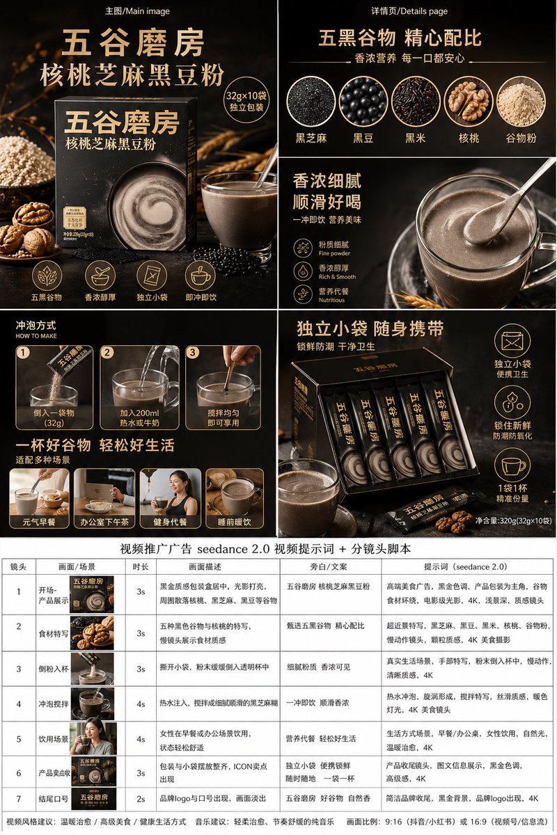 E-commerce Main Image - Premium Grain Powder Ad Board，UI 与社交媒体截图，人像、插画、UI，案例输出图 1