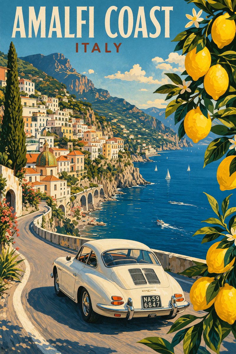 复古阿马尔菲旅行海报 / Vintage Amalfi Travel Poster，人像与摄影，人像、电影感、海报，案例输出图 1